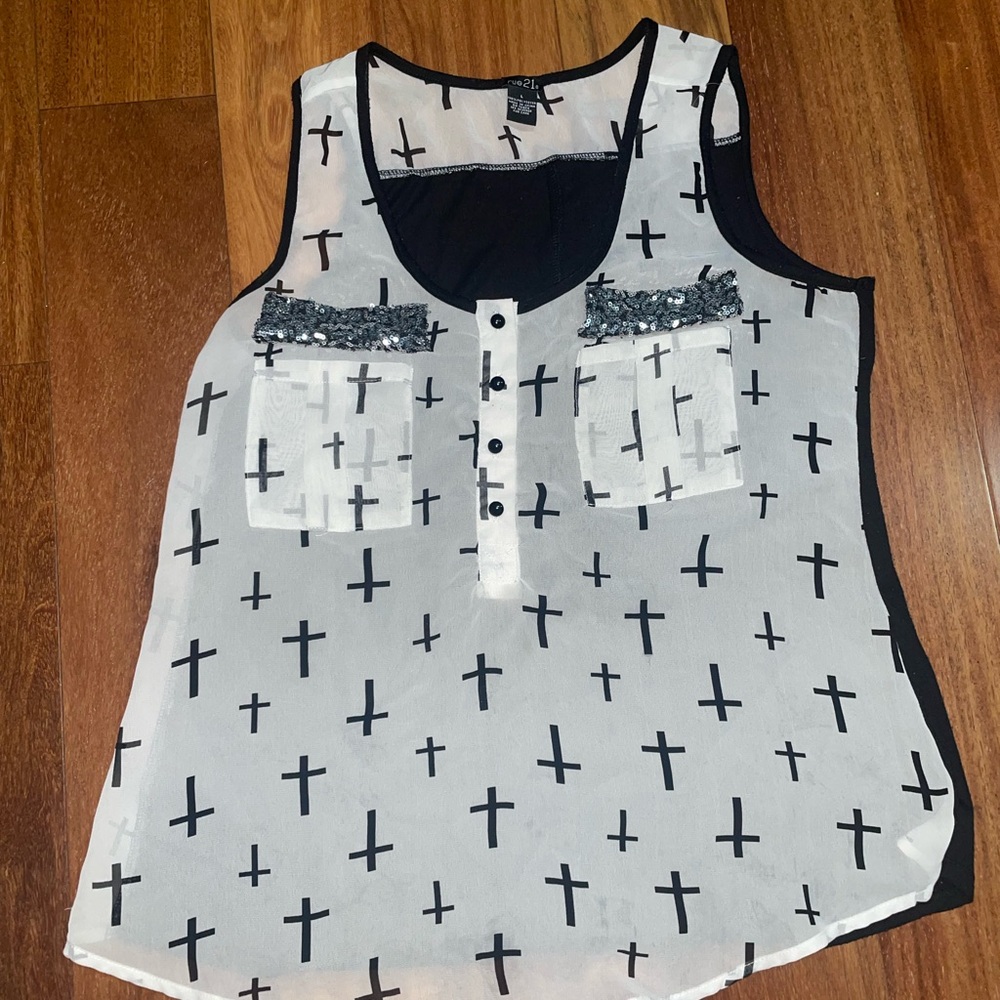 Rue21 Black and White Embellished Sleeveless Tank Top